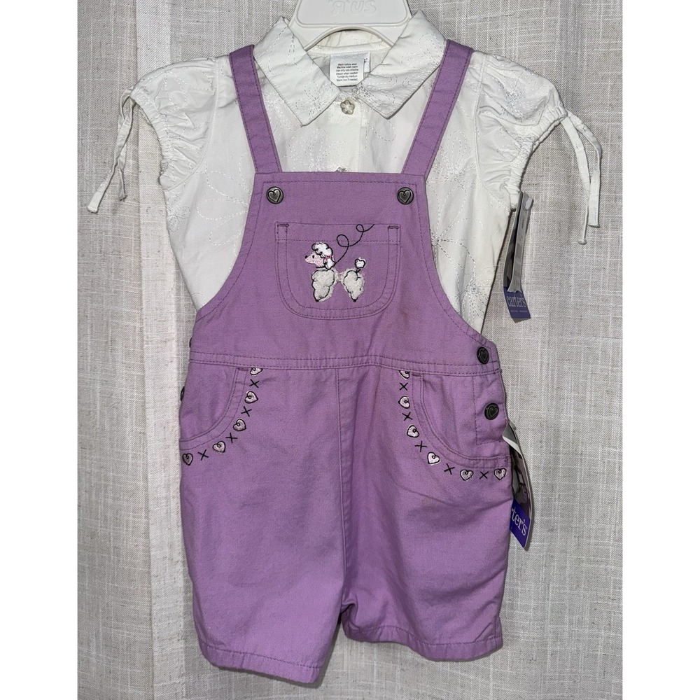 Y2K Vintage Carter's Baby Overalls 12-18 Purple Poodle Eyelet 9-12 mo Set‎ NWT